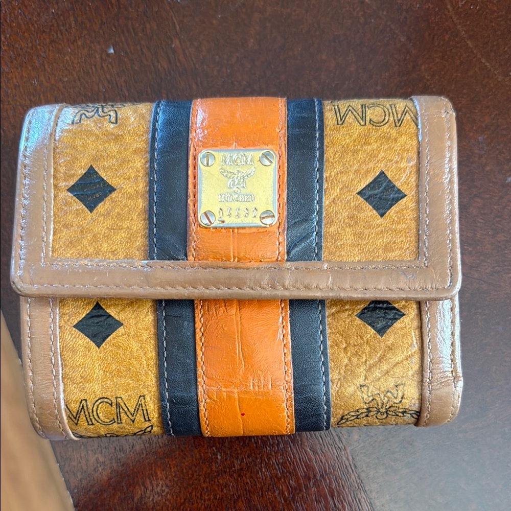 MCM Tan and Orange Wallet with Black Accents